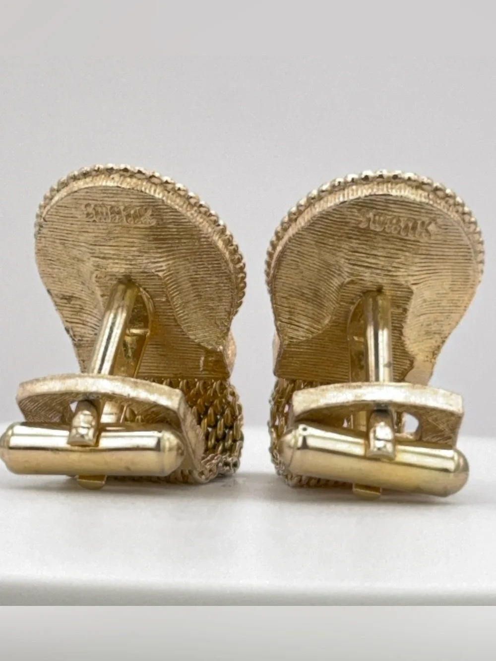 SWANK Gold-Tone Wrap Around Cuff Links with Blue Marquise Style Rhinestone